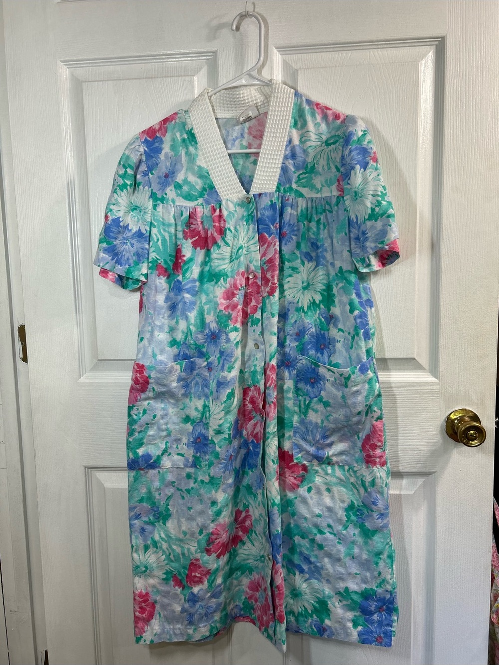 Simply Basic Floral House Dress Duster Robe Small Snap Front